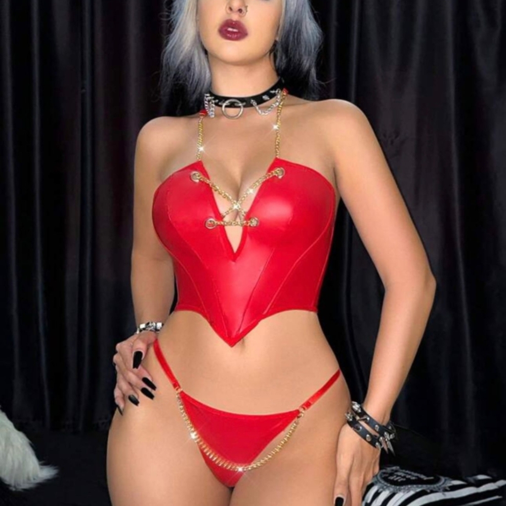 Red Strappy Lingerie Set